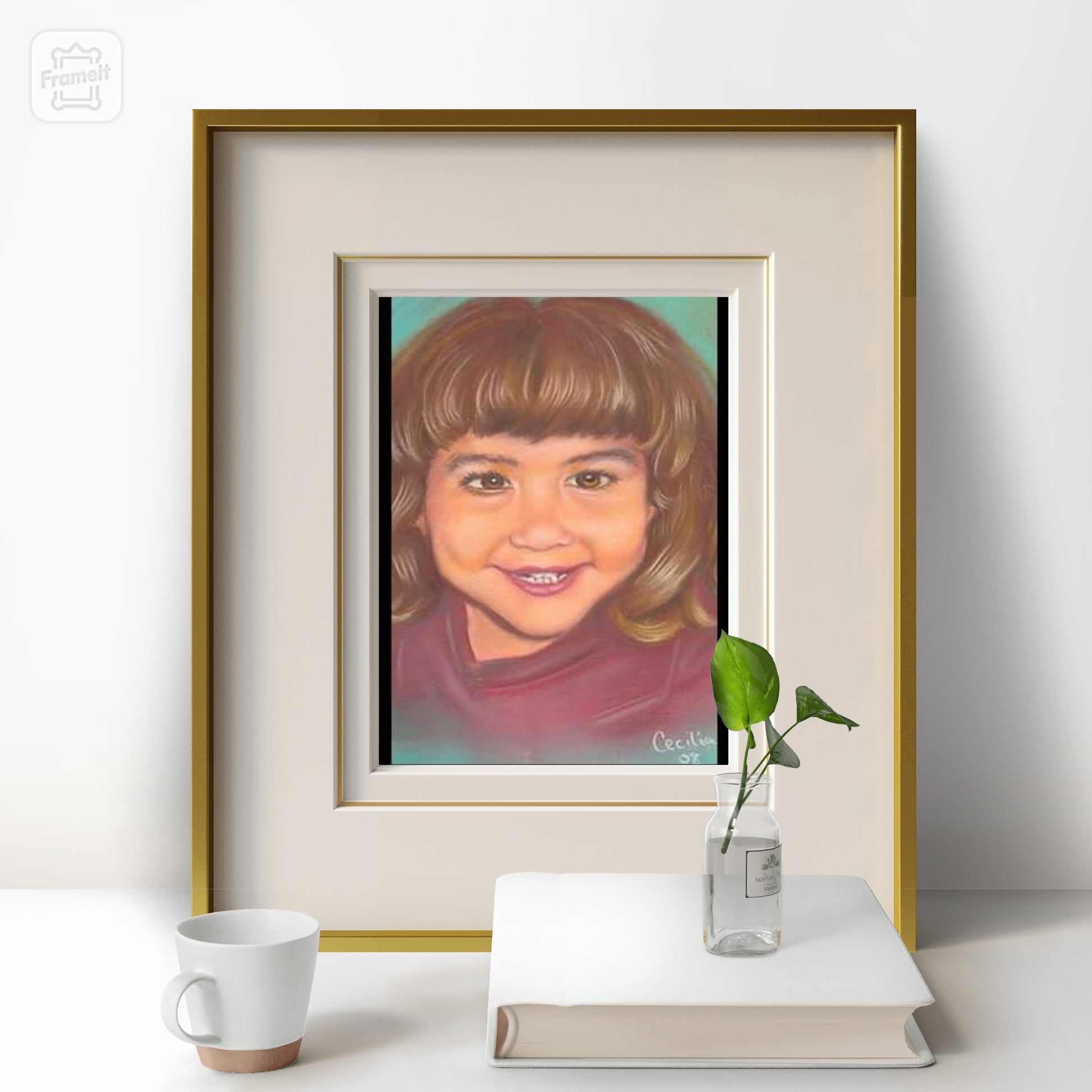 Portrait of child painted with pastels on paper