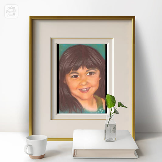 Portrait of child painted with pastels on paper