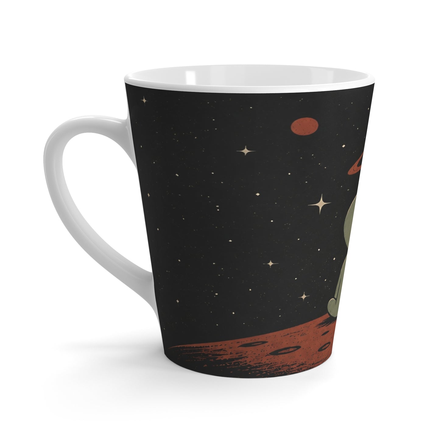 Space Art Mug with Alien & Cat, Cute Cosmic Coffee Cup