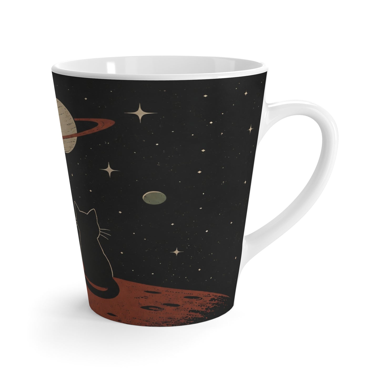 Space Art Mug with Alien & Cat, Cute Cosmic Coffee Cup