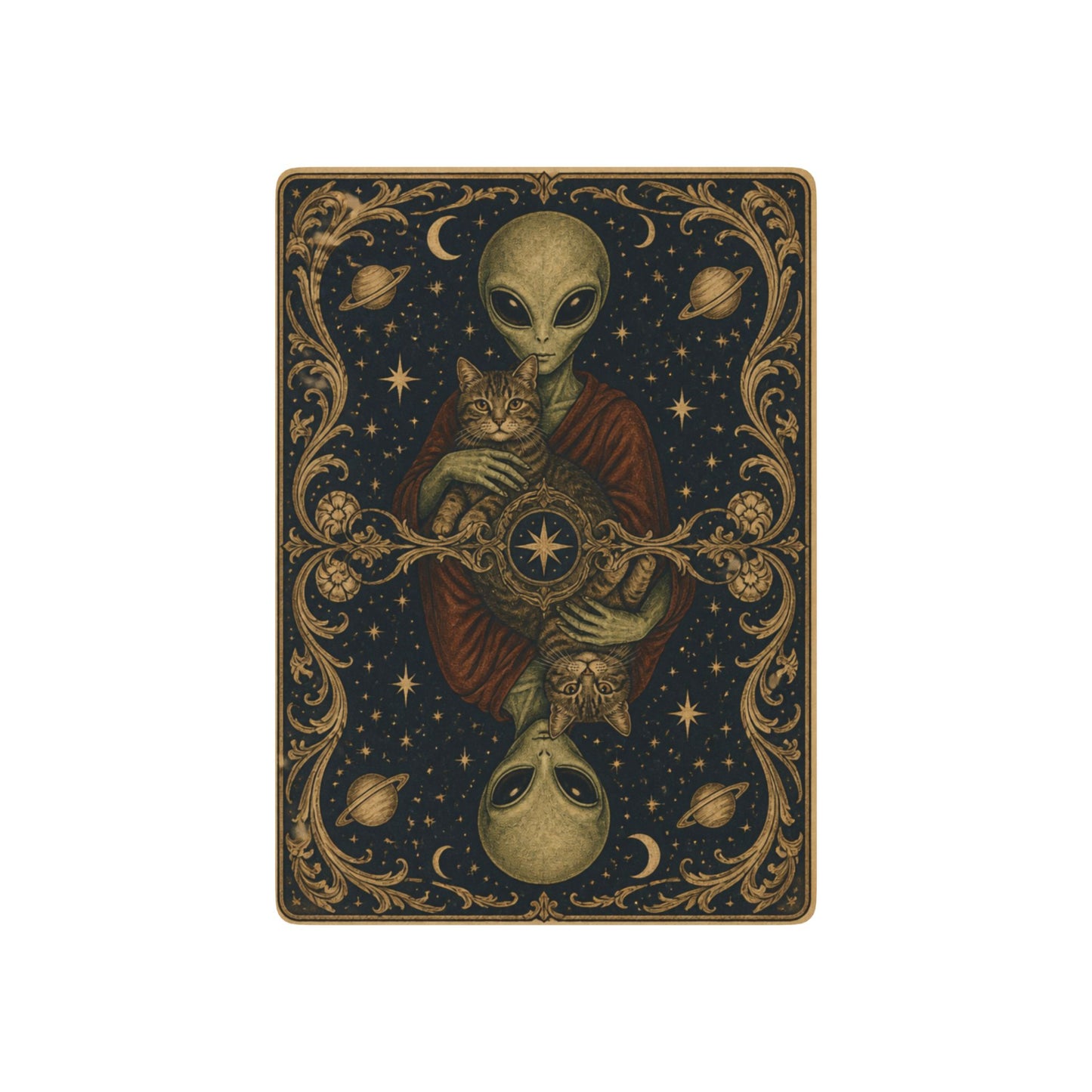 Mona Lisa Inspired Alien and Cat, Poker Playing Cards — Decorative Cat and Alien-Themed Card Deck for Game Nights & Gifts