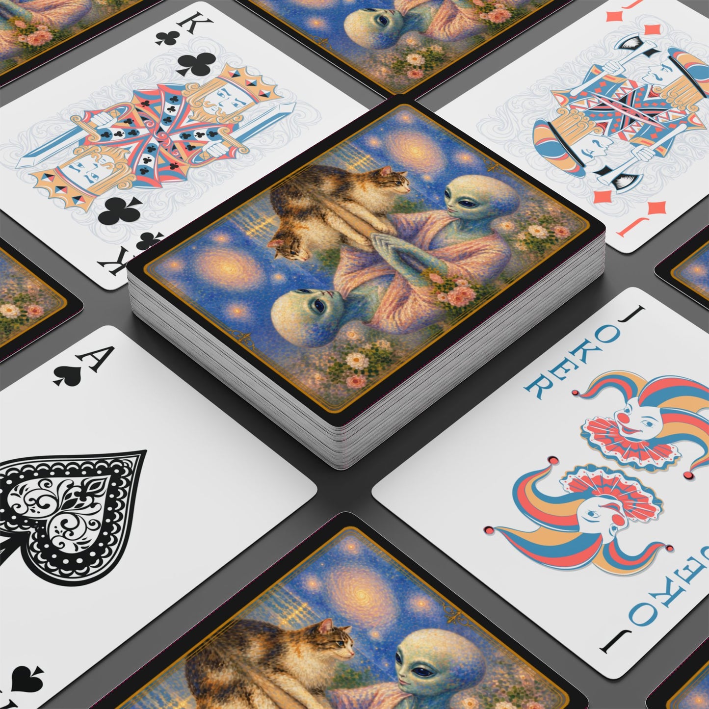 Renoir Inspired – Pastel Impressionist — Decorative Cat and Alien-Themed Card Deck for Game Nights & Gifts