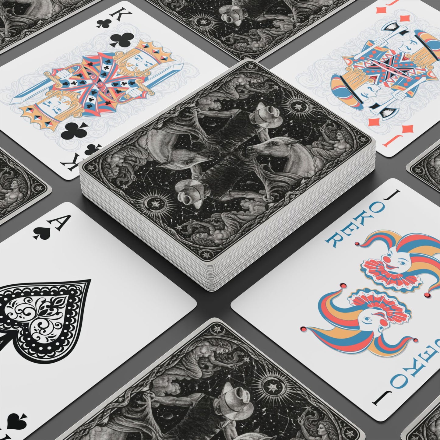 Cowboy & Horses Celestrial Poker Playing Cards — Original Graphite Artwork