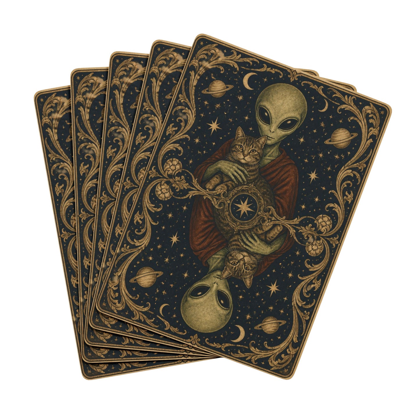 Mona Lisa Inspired Alien and Cat, Poker Playing Cards — Decorative Cat and Alien-Themed Card Deck for Game Nights & Gifts
