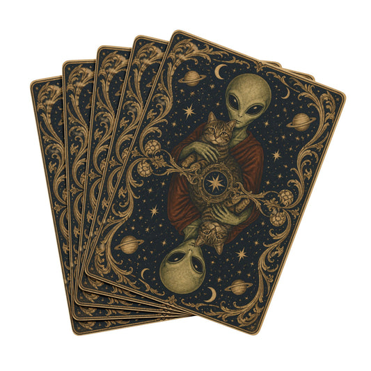 Mona Lisa Inspired Alien and Cat, Poker Playing Cards — Decorative Cat and Alien-Themed Card Deck for Game Nights & Gifts