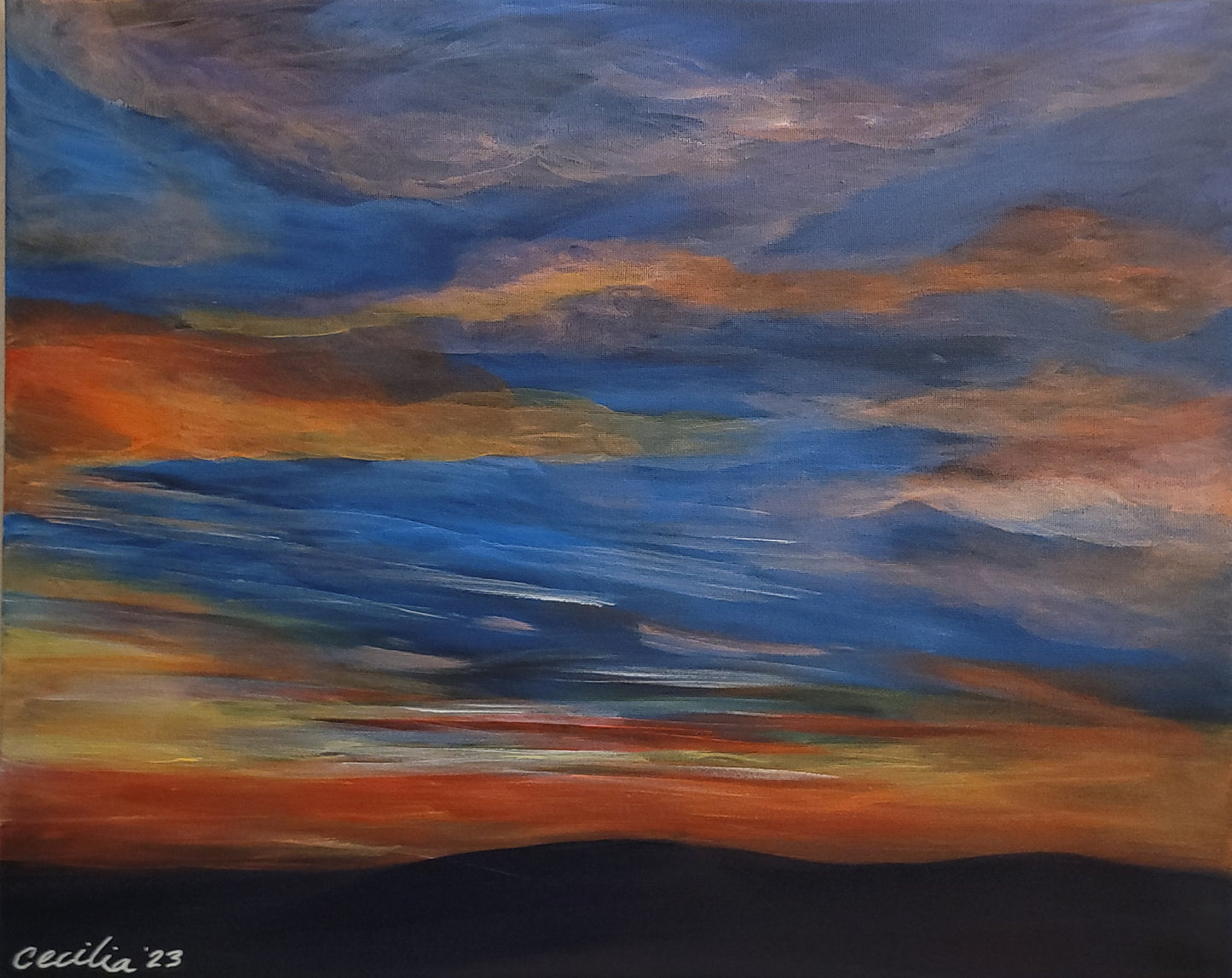 Sunset in Wine Country, 20x16 Original Acrylic on canvas