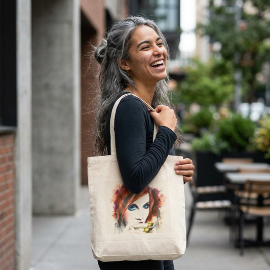 Watercolor Blue Eyes Cotton Canvas Tote – Artist‑Made Art Bag, Portrait Tote, Everyday Carryall, Unique Gift for Art Lovers