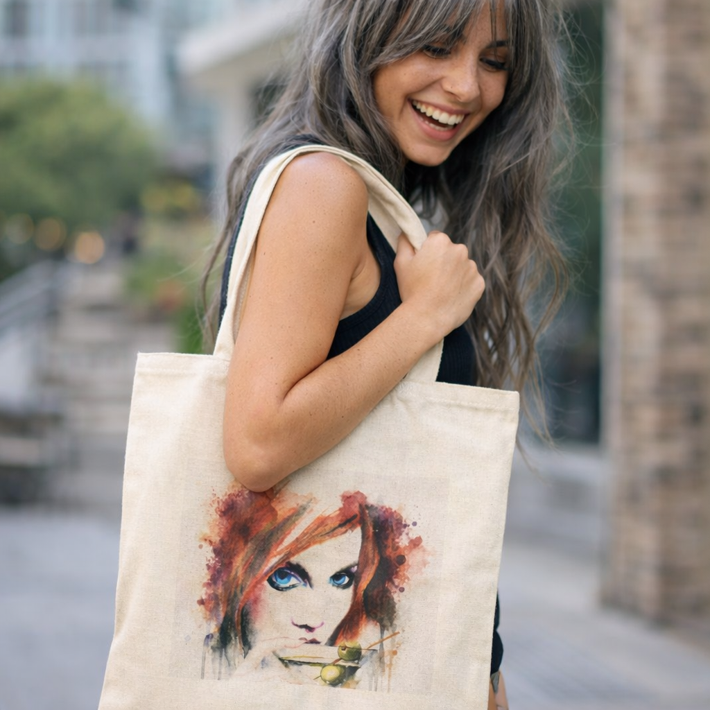 Watercolor Blue Eyes Cotton Canvas Tote – Artist‑Made Art Bag, Portrait Tote, Everyday Carryall, Unique Gift for Art Lovers