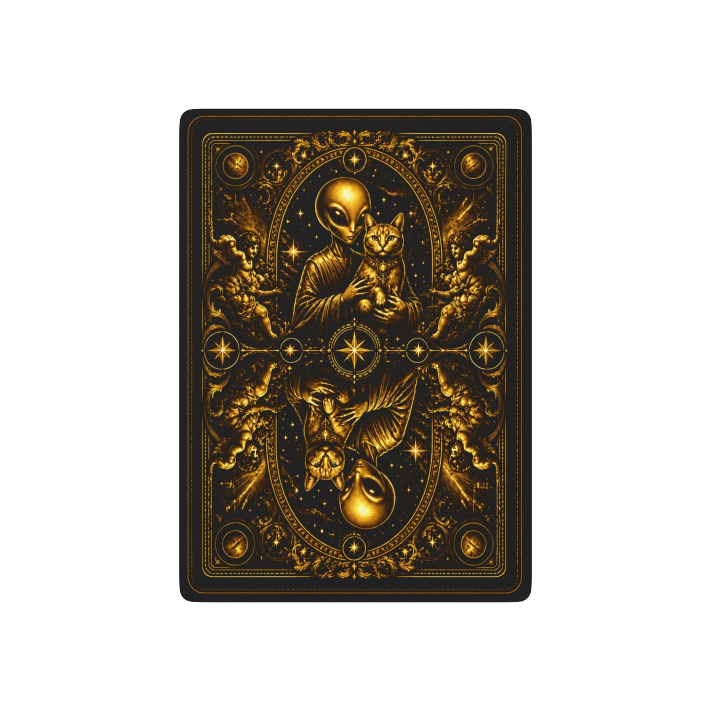 Baroque Cosmic Alien and Cat, Poker Playing Cards — Decorative Cat and Alien-Themed Card Deck for Game Nights & Gifts