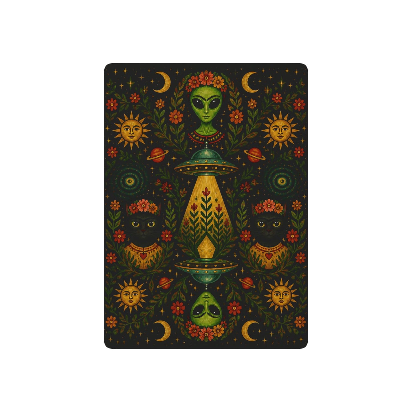 Frida Inspired Cosmic Alien and Cat, Poker Playing Cards — Decorative Cat and Alien-Themed Card Deck for Game Nights & Gifts