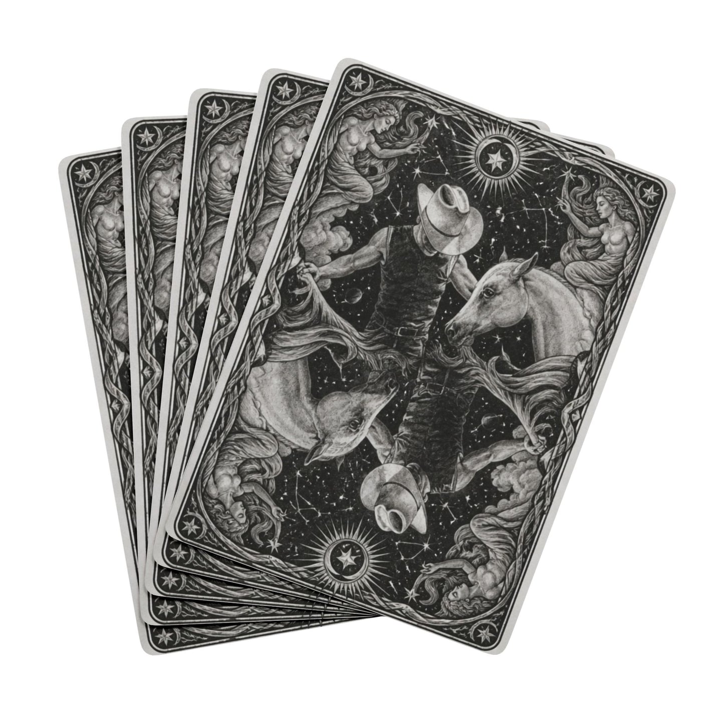 Cowboy & Horses Celestrial Poker Playing Cards — Original Graphite Artwork