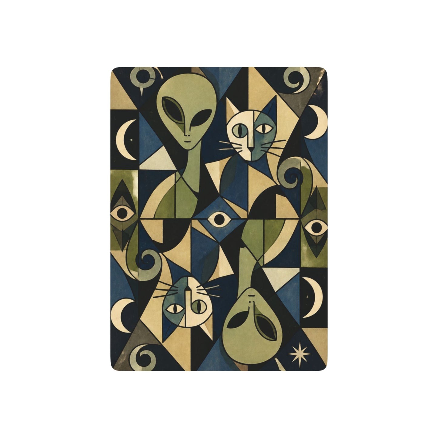 Picasso Inspired Cubic Cosmic Alien and Cat, Poker Playing Cards — Decorative Cat and Alien-Themed Card Deck for Game Nights & Gifts