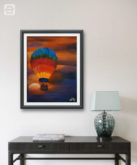 SOLD Hot Air Balloon at Sunset, Original Acrylic on canvas