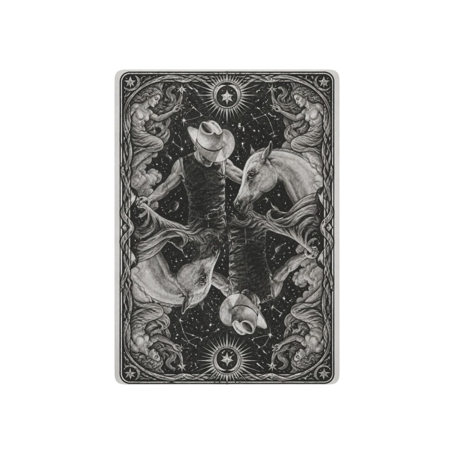 Cowboy & Horses Celestrial Poker Playing Cards — Original Graphite Artwork