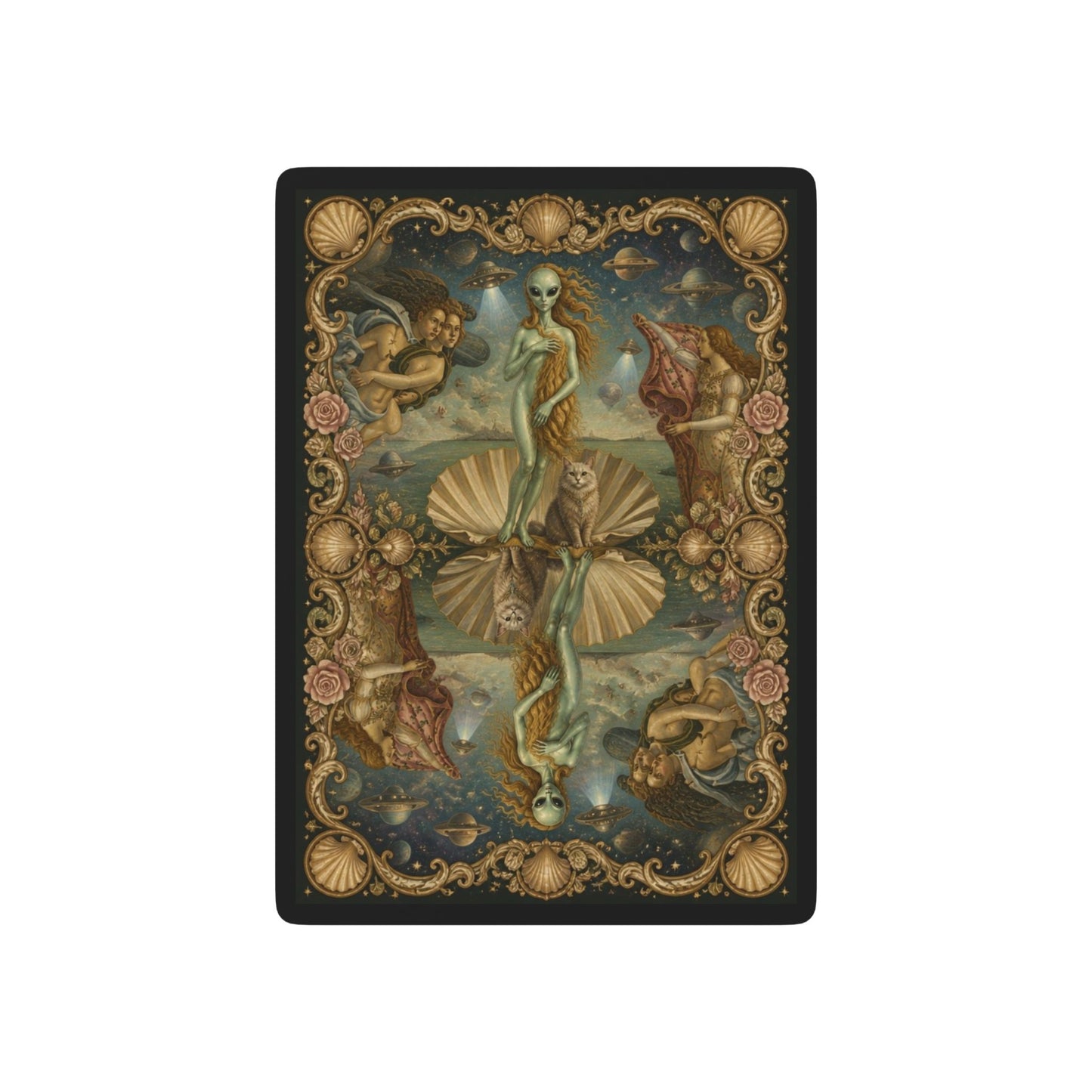 Boticelli Inspired Alien and Cat, Poker Playing Cards — Decorative Cat and Alien-Themed Card Deck for Game Nights & Gifts