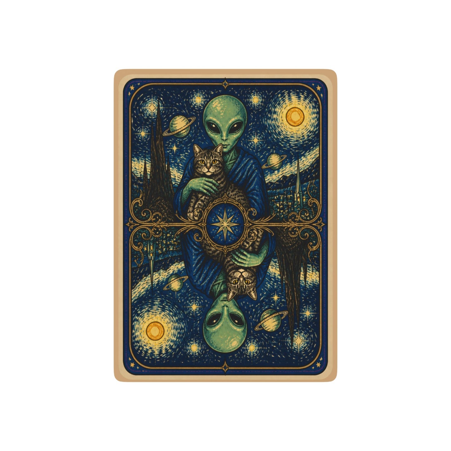 Starry Night Alien and Cat Poker Playing Cards — Decorative Alien and Cat-Themed Card Deck for Game Nights & Gifts