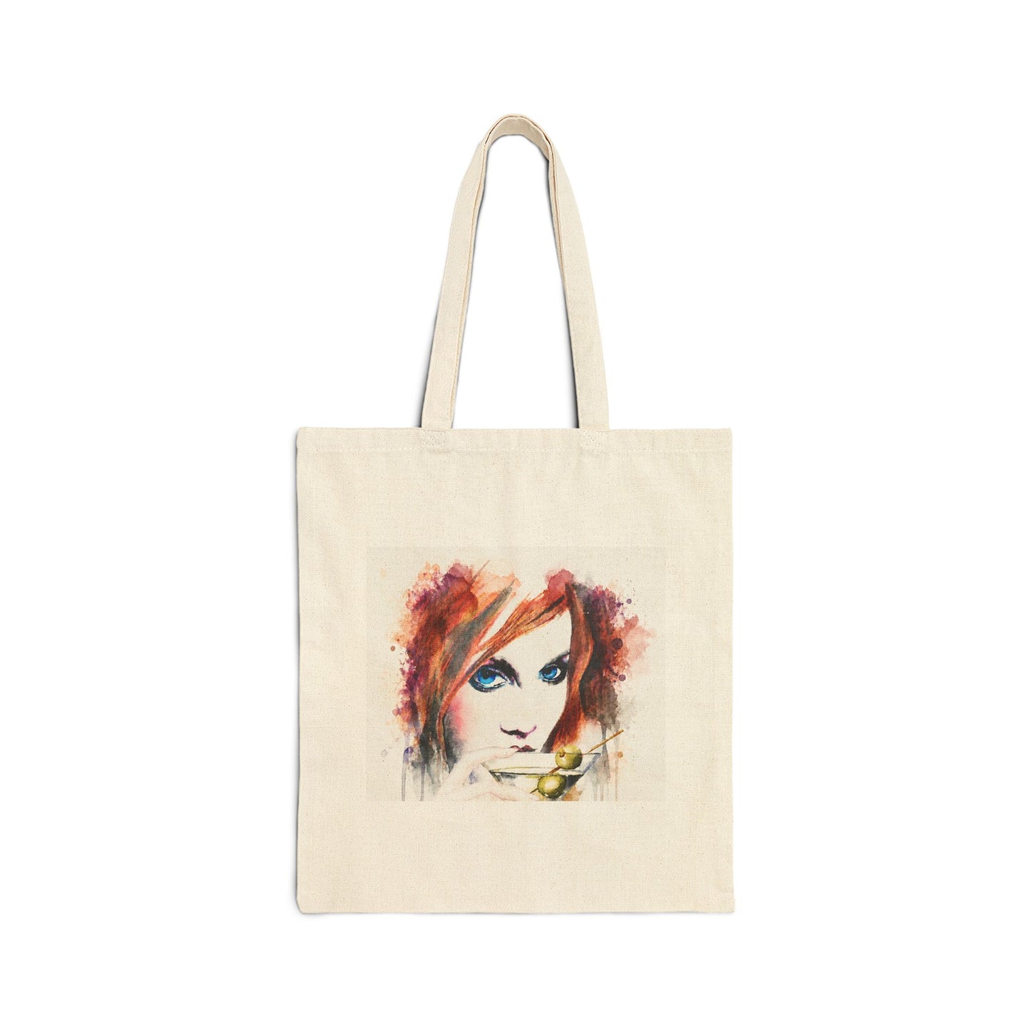 Watercolor Blue Eyes Cotton Canvas Tote – Artist‑Made Art Bag, Portrait Tote, Everyday Carryall, Unique Gift for Art Lovers