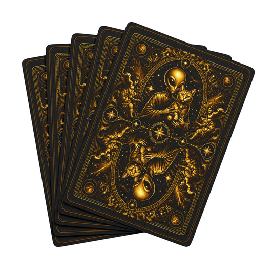 Baroque Cosmic Alien and Cat, Poker Playing Cards — Decorative Cat and Alien-Themed Card Deck for Game Nights & Gifts