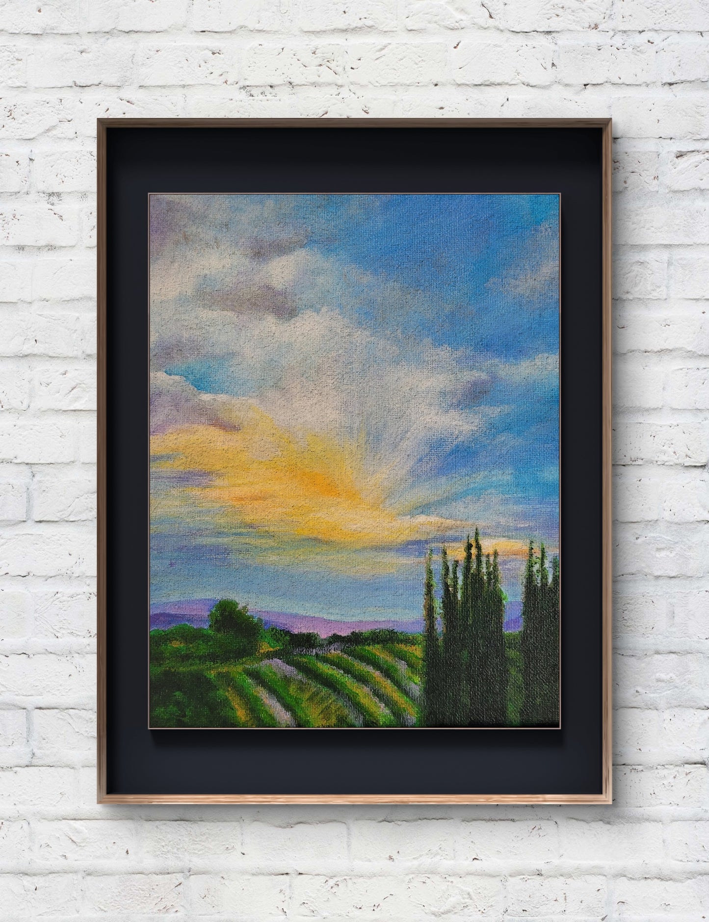 Sunset at the Vineyards, 8.5x11 Original Acrylic on canvas