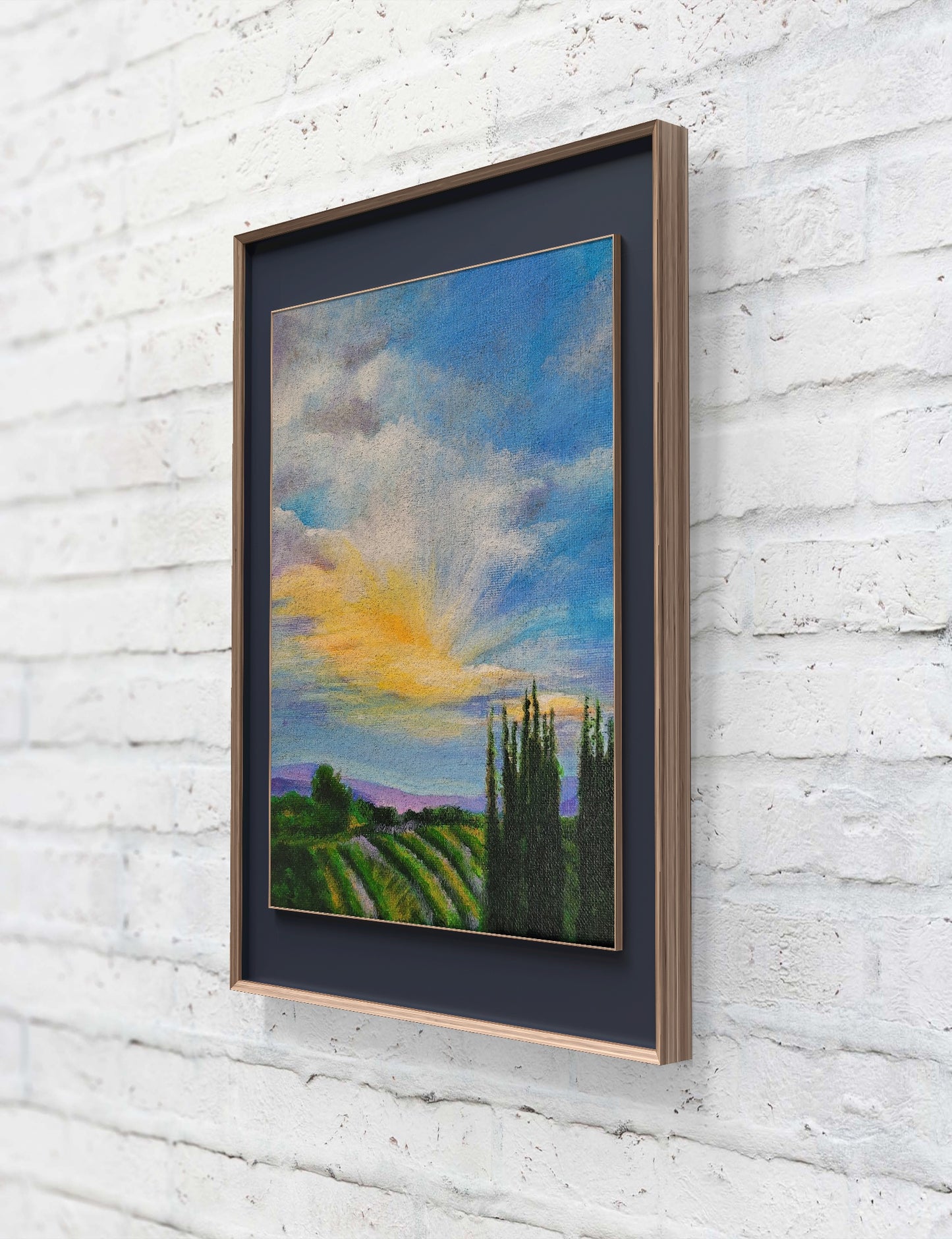 Sunset at the Vineyards, 8.5x11 Original Acrylic on canvas